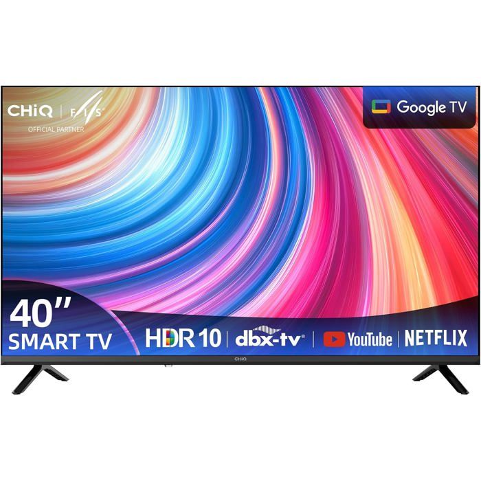 TV Connectée 40 Pouces Full HD Google TV WiFi Smart TV Téléviseur LED Streaming HDR10 Bluetooth Télécommande Vocale Noir