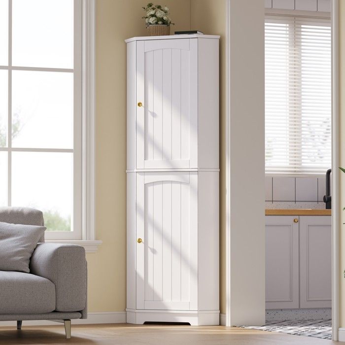 Meuble d’Angle Buffet Blanc Meuble de Rangement 42x42x166 cm Armoire Haute avec 2 portes et étagères réglables pour Salle à Manger