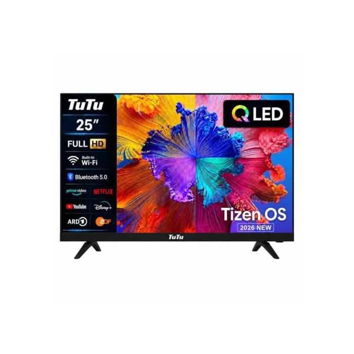 Smart TV 25 pouces TUTU TU25Q1FQ T8 QLED Full HD 1080p Bluetooth Wi‑Fi 3x HDMI Enregistrement USB