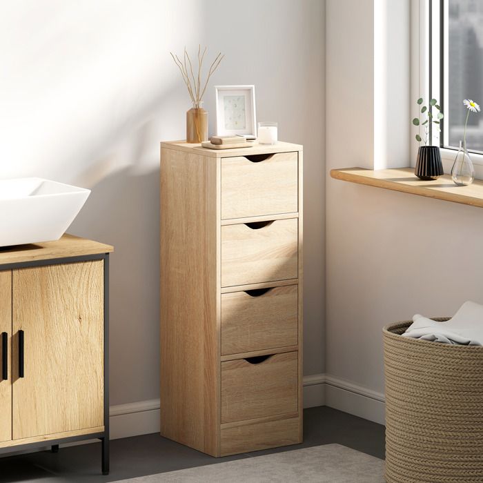 Zitty meuble salle de bain 4 tiroirs colonne de rangement style scandinave 29x29x83 cm armoire de salle de bain en bois naturel
