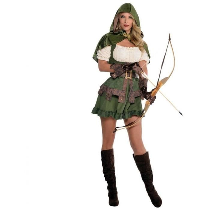 déguisement femme robin des bois - amscan - robe verte et marron - accessoires inclus