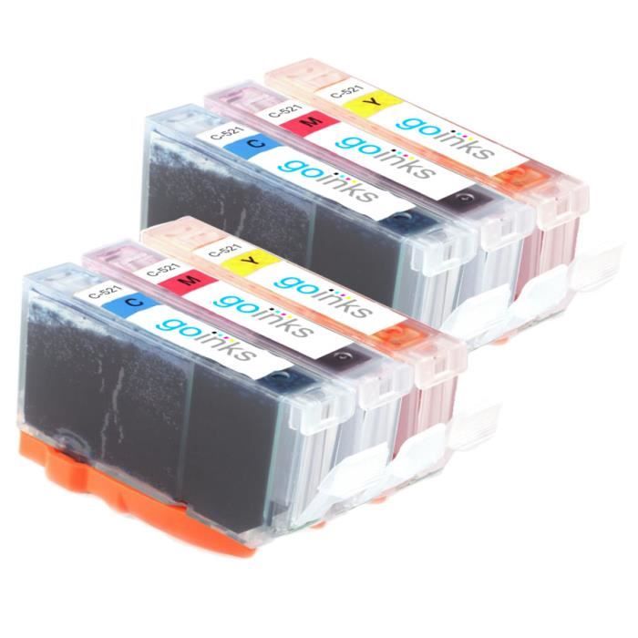 Lot De 12 Cartouches D'encre Compatibles Canon CLI-521 XL – Cyan, Magenta, Jaune – Haute Capacité 10.5ml