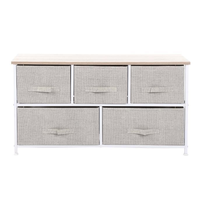 Commode avec 5 Tiroirs en Tissu Meuble de Rangement 5 Tiroirs Moderne Meuble avec Panier