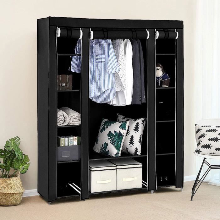 Armoire Penderie à 12 Compartiments en Tissu Non Tissé Noir 150 x