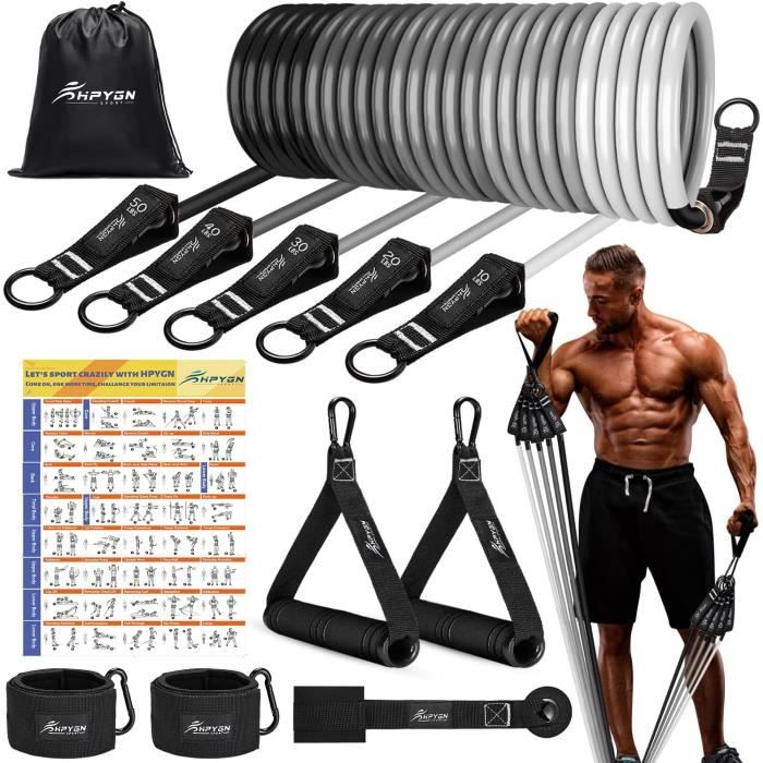 Lot De 5 Bandes De Résistance Avec Ancrage De Porte - 5 Tensions, Poignées, Pour Fitness