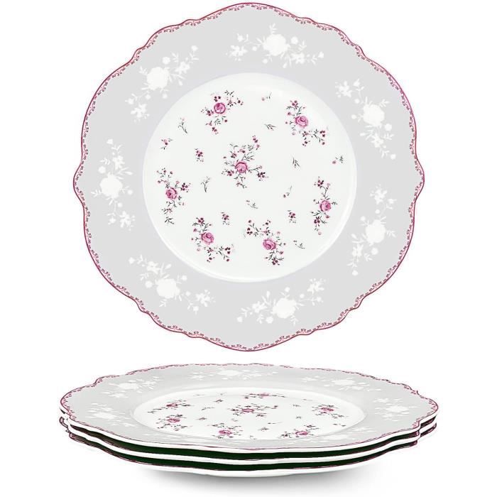 Assiette à dessert de forme ovale, en porcelaine, à motif floral - Rose bébé