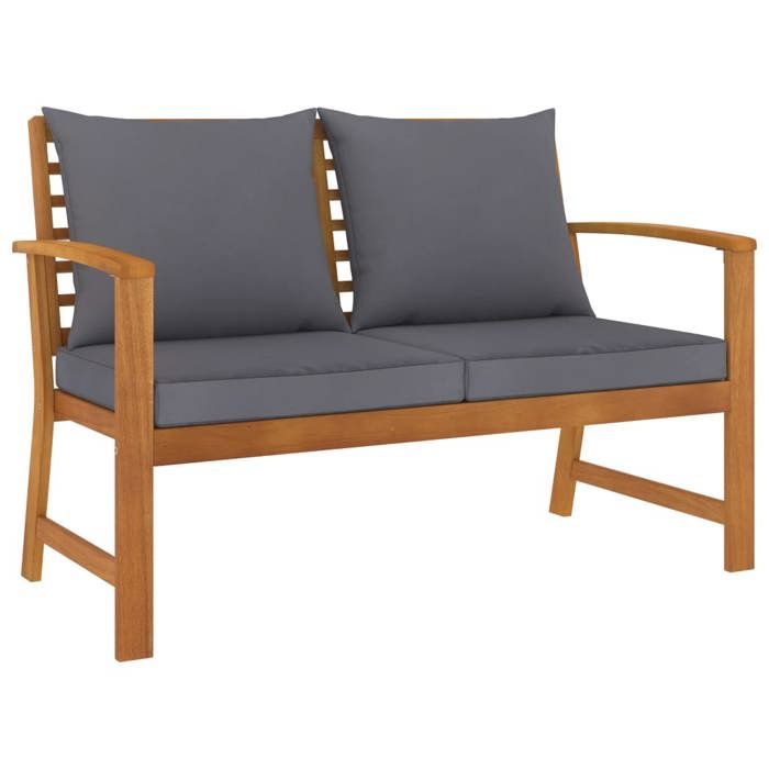 Banc de jardin meuble de patio dextérieur terrasse et coussin gris foncé 120 x 605