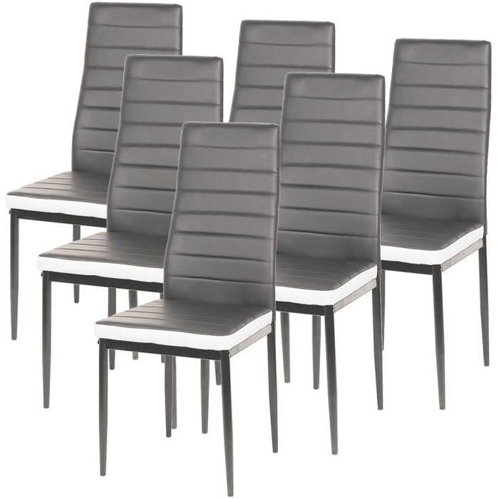 chaises de salle à manger contemporaines - romane grise bandeau blanc - lot de 6