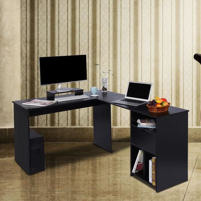 Bureau D Ordinateur Table D Angle En Pc Avec Support D Ecran De Bureau En Forme De L Noir Achat Vente Table Basse Bureau D Ordinateur Table D Soldes Sur Cdiscount Des Le