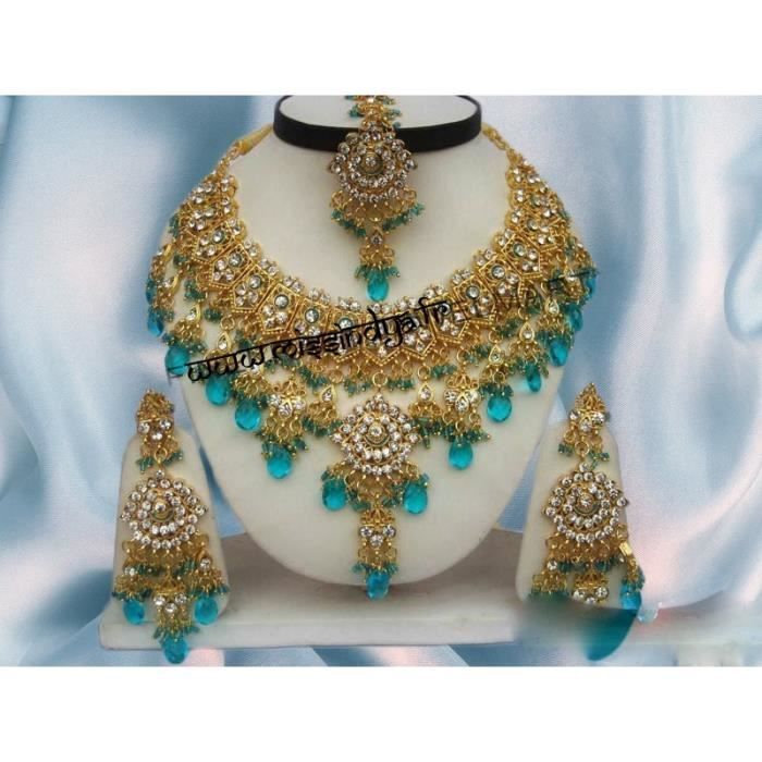 PARURE bijoux indienne DORÉ ET BLEU pas cher Cdiscount