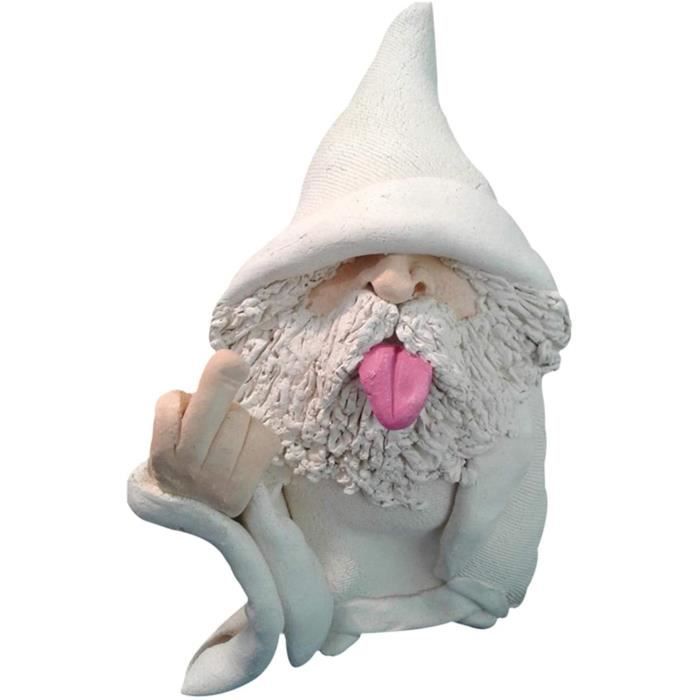Statue Nain De Jardin Sorcier TiSkying - Résine, 15,5x9,5x6,5 Cm, Blanc, Résistant Aux UV Et à L'eau - 2