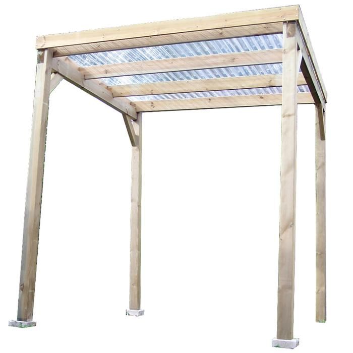 Carport autoclavé - Pin traité - Toit plat économique 2x2m - Marron - 4m²