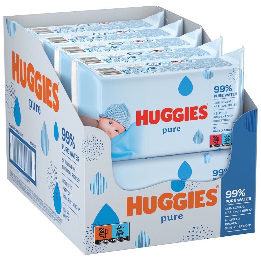 HUGGIES Lingettes Pure, Sans parfum (10 paquets de 56 lingettes