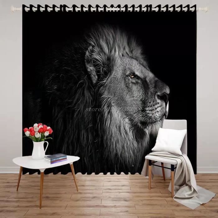 Rideau Photo Personnalisé Lion – Impression 3D Sur Mesure, Pour Toutes Les Pièces, Neuf