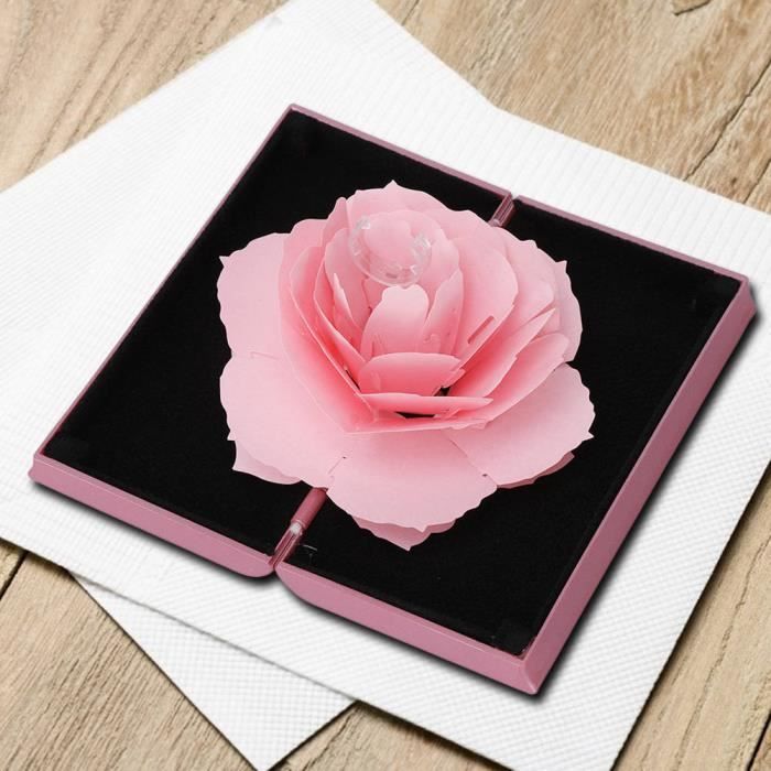 Tbest boite a bagues 3D Rose Pop up Ring Box Wedding Engagement Jewelry Storage Rack Ring Holder Rose Cdiscount Maison