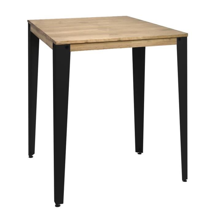 table mange debout lunds - box furniture - noir-vieilli - bois massif - acier - 59x59x110cm