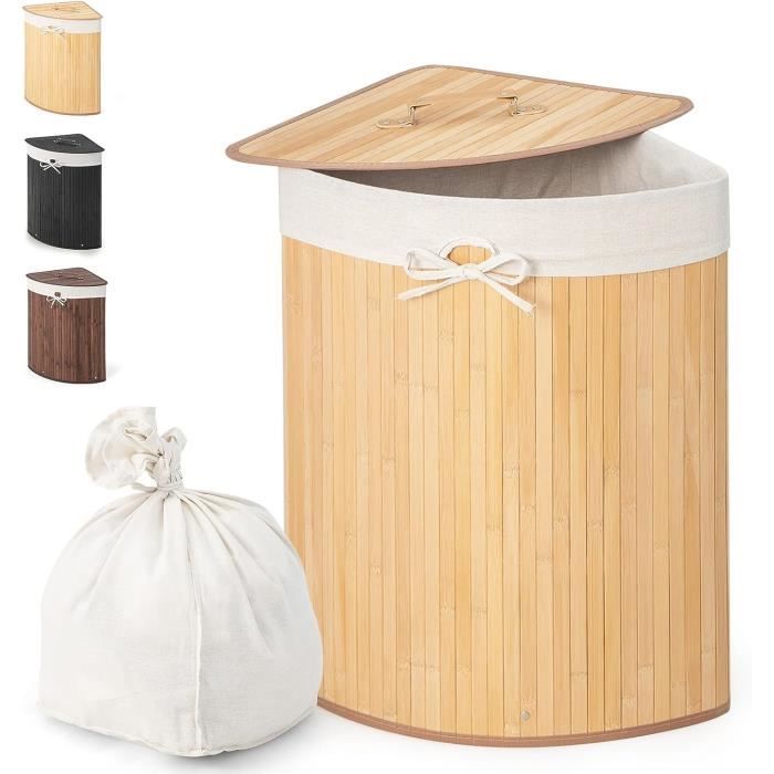 COSTWAY Panier à Linge 58L en Bambou avec Couvercle Bac à Linge d’Angle pour Buanderie , Salle de Bain Naturel