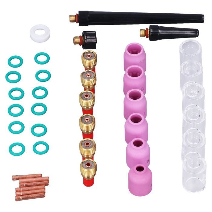 Kit Accessoires Soudage TIG 49 Pièces - Pour Torches WP-17/18/26 - Avec Buses, Lentilles, Pinces Et Joints