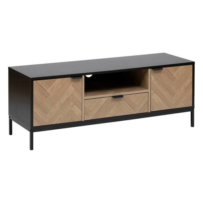 Meuble TV Chevrons 3 portes effet bois et noir 120x40cm - 5five Meuble TV Chevrons 3 portes effet bois et noir 120x40cm - 5five
