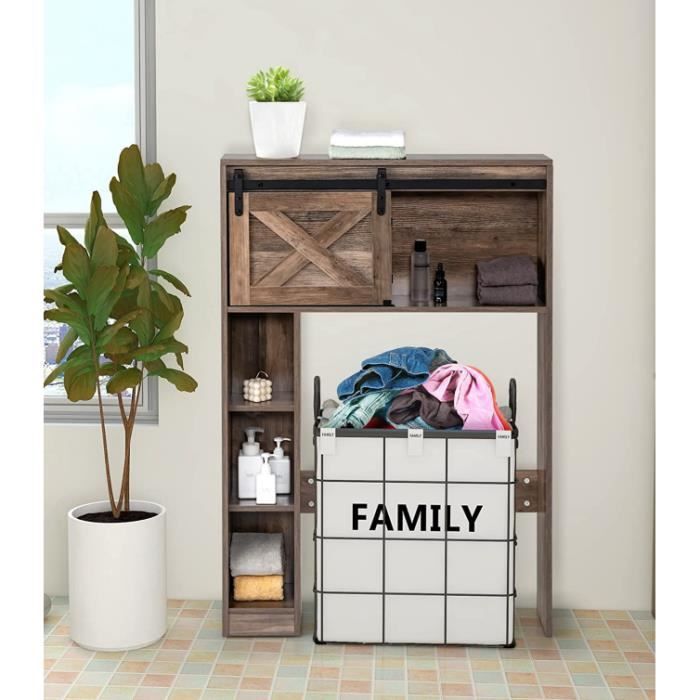 COSTWAY Meuble WC Au-Dessus de Toilettes, Étagère de Rangement en Métal, Dispositif Anti-basculement, 3 Crochets, 3 Étagères, Peu Encombrante, 63 x 26,5 x 170 cm (Marron