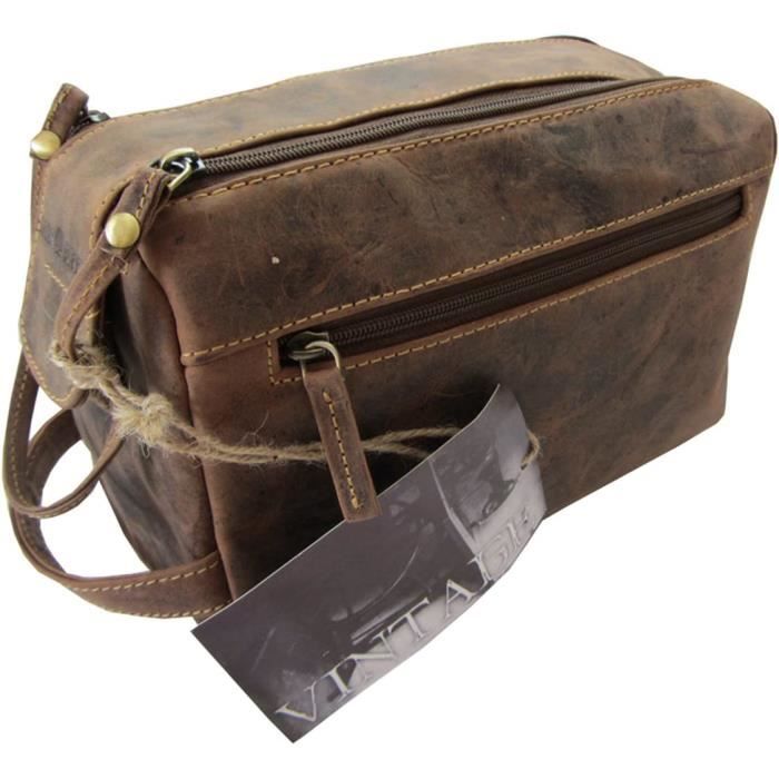 Greenburry Kulturtasche Aus Braunem Rindleder – Vintage Stil, Vegetabil Gegerbt – 23x15x12 Cm