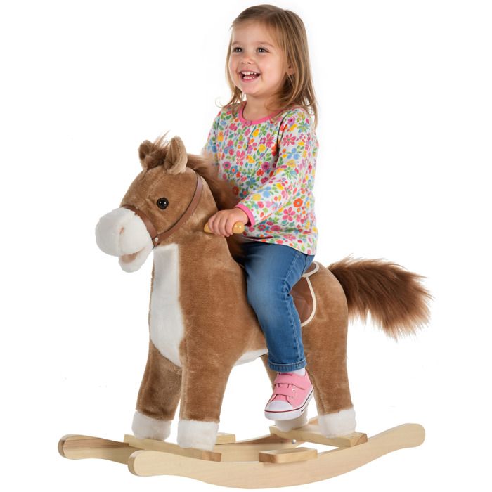 Cheval à bascule - HOMCOM - selle grand confort peluche courte douce bois peuplier jouet enfant - bois - 65x325x61cm - brun