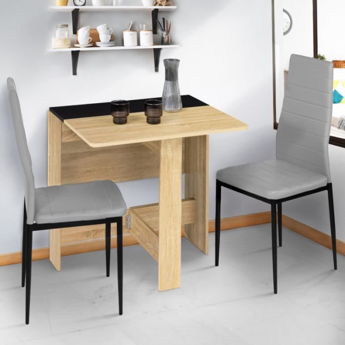 idmarket table console pliable edi 2-4 personnes bois façon hêtre plateau noir 103 x 76 cm