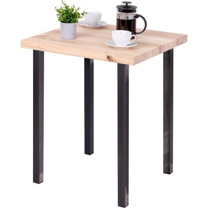 lamo manufaktur table haute de cuisine - mange debout - table de bar - 60x60x76 cm - acier brut - modèle classic - frêne sévère
