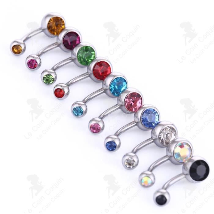 Piercing Banane Pour Nombril En Acier Chirurgical Et Acrylique - Tige 1,6mm X 10mm - Multiples Couleurs