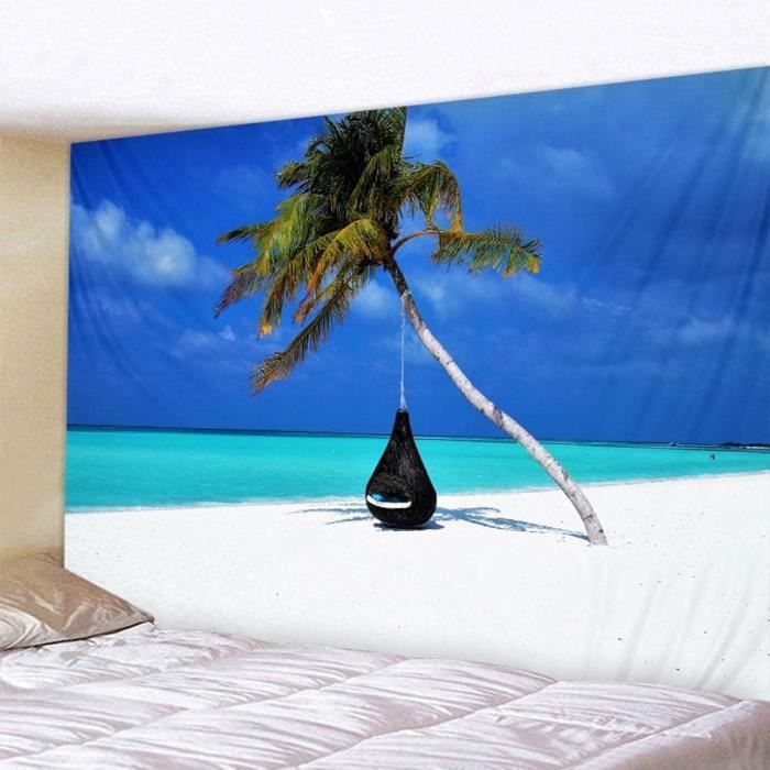 Tenture Murale Polyester 150x130 Cm - Imprimé Ciel Ensoleillé Bleu - Décoration D'intérieur Ou Extérieur - Multi-usage