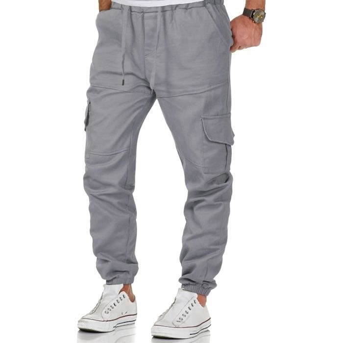 Pantalon de Travail Homme Pantalon Cargo Homme Pantalon Jogging Slim Fit Militaire Coton Pantalon Cargo Casual gris