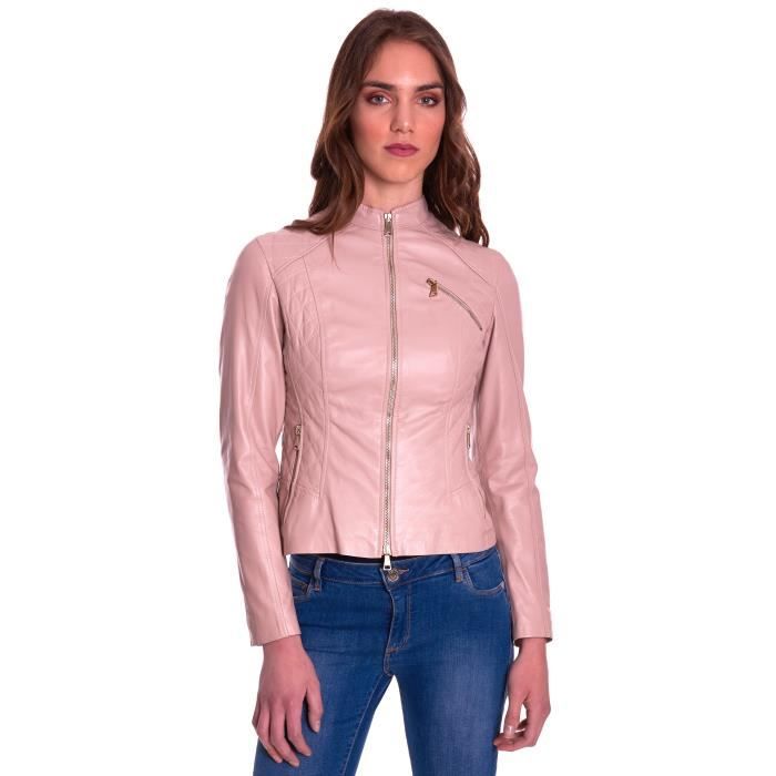 Blouson cuir rose on sale