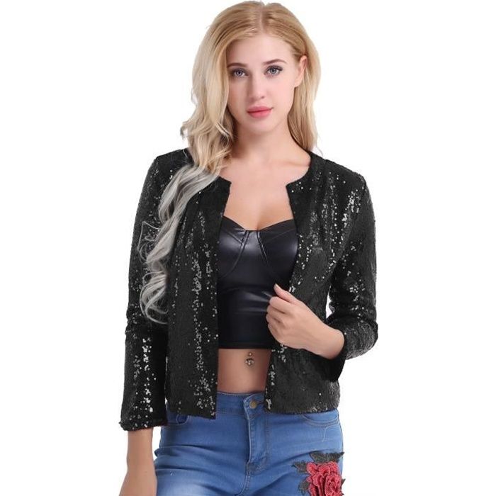 Femme Blazer Paillettes Sequins Cardigan Danse à Manches Longues Veste De Tailleur Jacket Coat Chemisier Tops Boléro Soirée S Xxl Noir Achat Vente Veste Prolongation Soldes Cdiscount