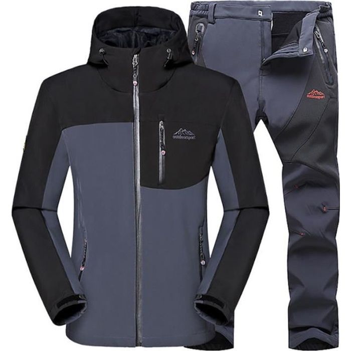 Veste Softshell Homme Impermeable Ensemble 2 Pieces Double Polaire Hiver Chaude Gris Cdiscount Sport