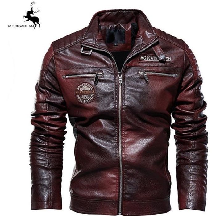Blouson Cuir Moto Homme Automne Hiver Chaud Plus Velours Mode Casual  Qualité Col montant Veste Cuir PU Marque Homme Blouson Cuir Rouge -  Cdiscount Prêt-à-Porter