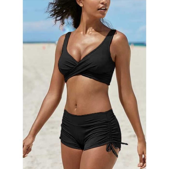 Maillot de bain deux pieces pour femme bikini sexy noir Noir Cdiscount Pret a Porter