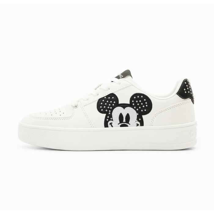 Basket Lacets DESIGUAL Fancy Mickey Studs Femme Blanc Noir