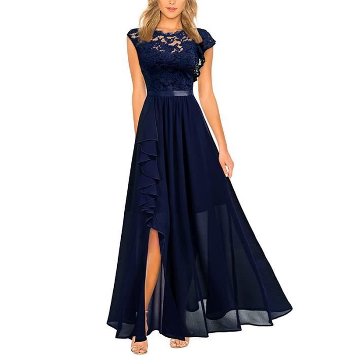 Robe de Soirée Femme en Dentelle Sans Manche Col Rond Mi-longue Couleur  Unie Bleu marine - Cdiscount Prêt-à-Porter