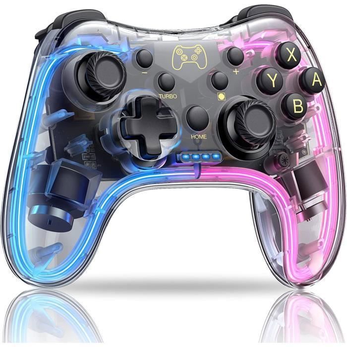 Manette Switch Sans Fil Transparente LED RGB 10 Couleurs Gyroscope à 6 Axes Contrôleur Pour Switch / PC / IOS / Android -