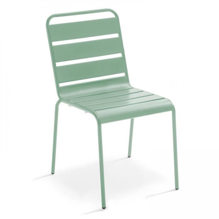 Chaise de jardin en métal - OVIALA - Palavas - Vert sauge - Style industriel - Résistante et facile à entretenir
