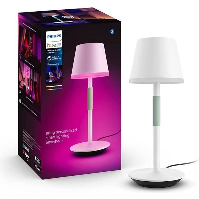 philips white and color ambiance, lampe à poser portable hue belle, compatible bluetooth, blanche