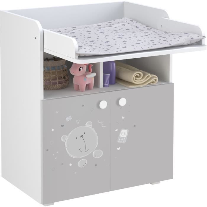 Ourson Teddy Commode 2 Portes Blanc Gris Commode 2 Portes
