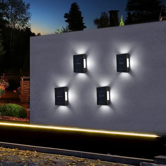 Lot de 4 Lampe solaire exterieur Applique murale paysagre Angle dclairage  quadrilatral IP44 Etanche Blanc Froid - Cdiscount Maison