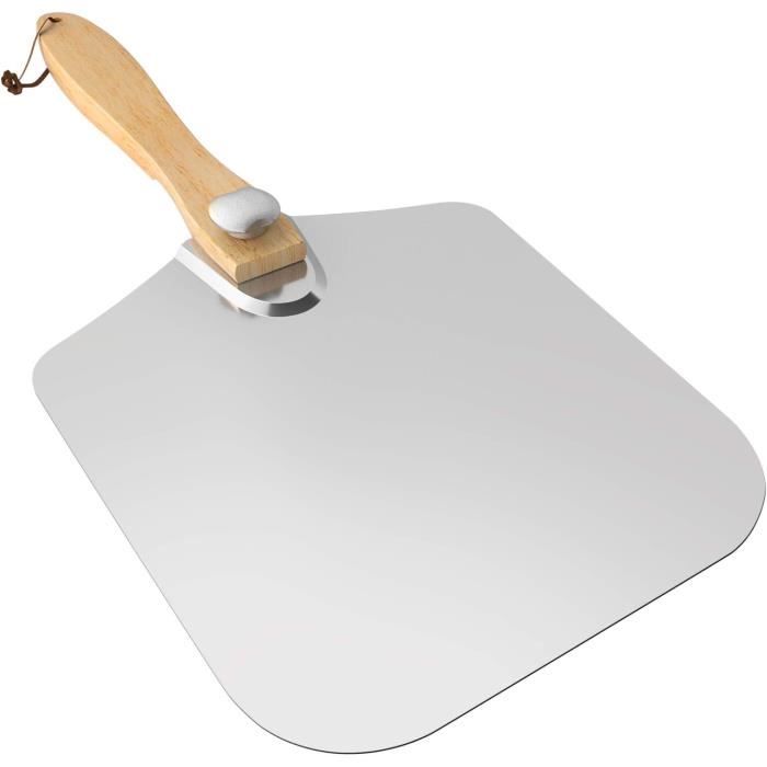 Pelle à Pizza Relaxdays - Aluminium 30,5x30,5cm - Manche Bois Amovible 43cm