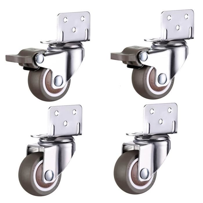 Roulettes doubles pivotantes pour mobilier lourd 50mm - Pack de 4 Gris