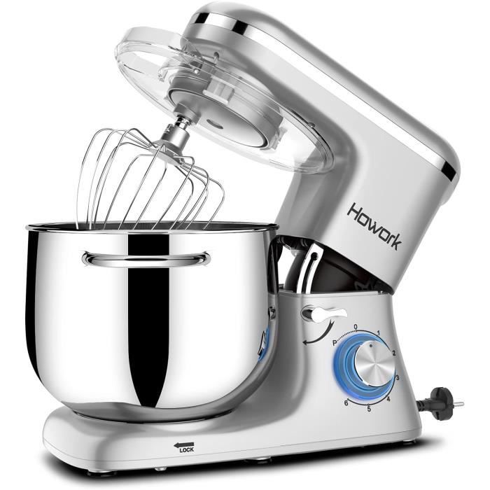 Robot Pâtissier Multifonctions 1000W 3.5L - 6 Vitesses Avec Bol Inox, Batteur, Fouet, Crochet - Acekool MC3