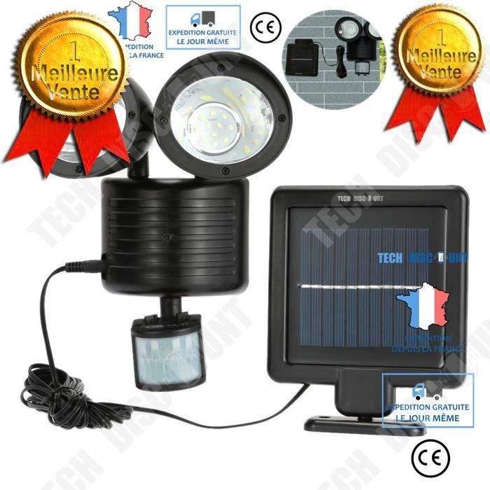 td® lampe double projecteur solaire 22 led détecteur de mouvement minuterie alimentation naturel et écologique anti-corrosion
