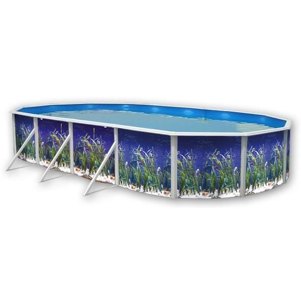 TOI Kit Piscine Hors-sol Acier  Oceano Ovale D&eacute;coration Aquatique 7.30 X 3.66 X 1.20m 