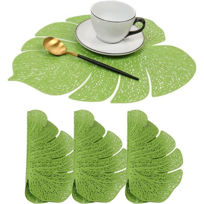 Hosoncovy Lot de 4 sets de table décoratifs rectangulaires en PVC Ginkgo Biloba - Résistants à la chaleur et antidérapants - Pour la cuisine et la maison - Argenté