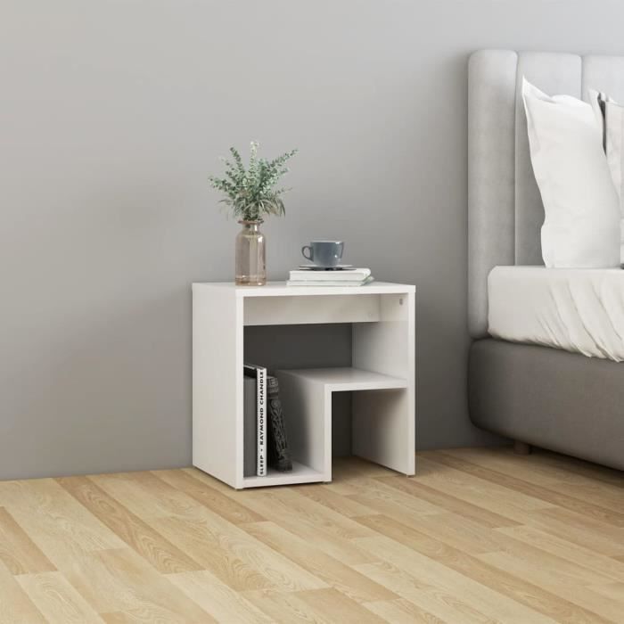 Top Table de chevet JILI - Petite Armoire chambre Blanc brillant 40x30x40 cm Aggloméré654 Kg